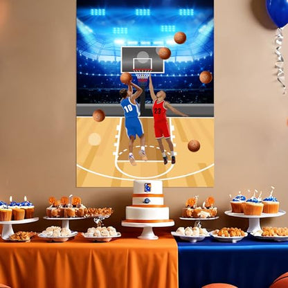 PLULON Basketball Party Game for Kids Pin The Basketball on The Hoop Game Basketball Poster with Basketball Stickers for Boys Girls Birthday Party Wall Decorations Classroom Activities - style: basketball