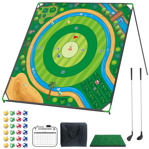 Mostop Large Golf Chipping Game, Outdoor Backyard Lawn Game for Adults Teens,70x70 Inch Chipping Mat with 20 Sticky Balls, Portable Indoor Outdoor Chipping Golf Gift for Dad, Men, Women & Family