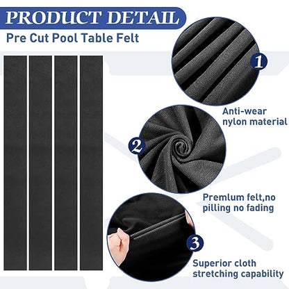 Mixweer Billiard Cloth for 8 ft Pool Table Pre Cut Felt with 6 Cloth Strips and 6 Pool Table Rubber Bumpers for Bars, Clubs, Hotels Replacement - color: Black