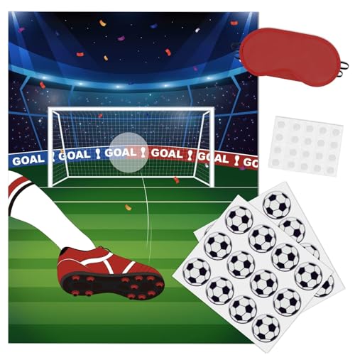 WERNNSAI Pin The Soccer on The Goal - Soccer Party Games for Kids Sports Themed Party Decorations Poster with 24pcs Ball Stickers Classroom Sports Party Favors - style: Soccer