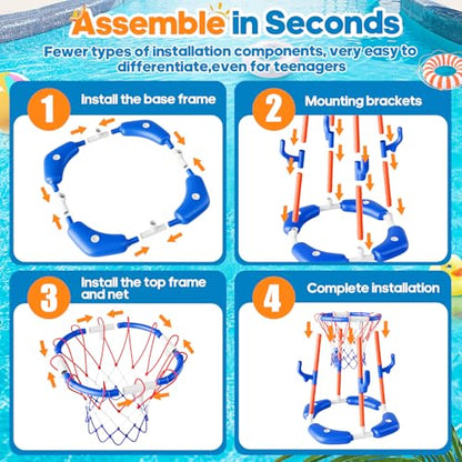 AIGIMU Pool Basketball Hoop, 2-in-1 Floating Pool Toys Ring Game with 4 Balls and Pump, Outdoor Swimming Pool Games for Kids Adults Water Basketball for Pool Basketball Games for Outdoor Indoor Play