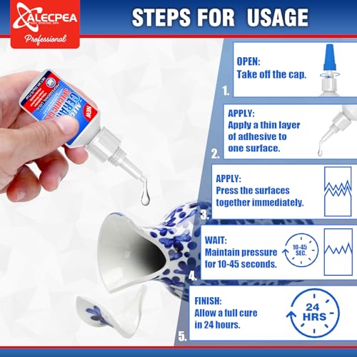 ALECPEA 20g Ceramic Glue - High-Strength Adhesive for Porcelain & Pottery Repair - Waterproof & Heat-Resistant Bond for Dishes, Tiles, Vases & Statues - Quick 15s Set with 3 Precision Tips - size: 20g/1Pack, style: Ceramic Glue
