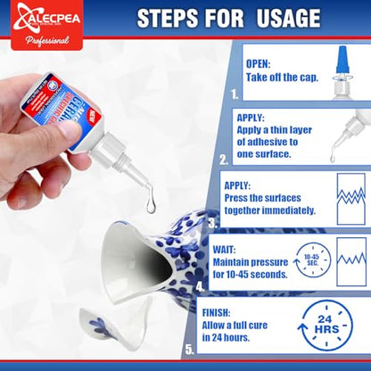 ALECPEA 20g Ceramic Glue - High-Strength Adhesive for Porcelain & Pottery Repair - Waterproof & Heat-Resistant Bond for Dishes, Tiles, Vases & Statues - Quick 15s Set with 3 Precision Tips - size: 20g/1Pack, style: Ceramic Glue
