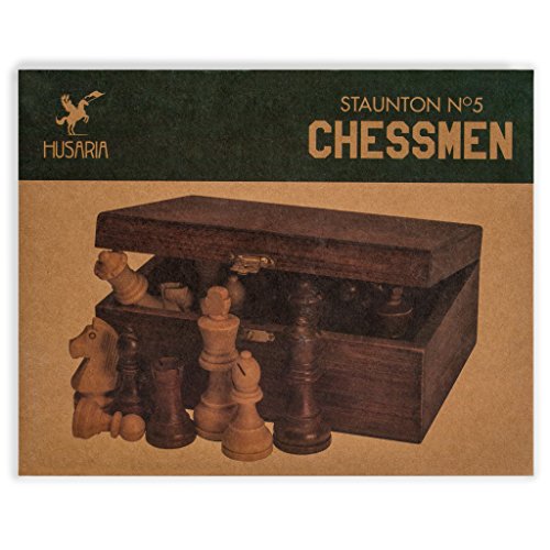 Husaria Staunton Tournament No. 5 Chessmen with 2 Extra Queens and Wooden Box, 3.5-inch Kings - color: Walnut