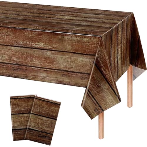 2 Pack Christmas Plastic Tablecloths Plastic Table Covers Disposable Table Cloths BBQ Picnic Birthday Wedding Party Waterproof Tablecloth Dark Wood Grain TableCovers 54 x 108 in - color: Deep Tree Pattern