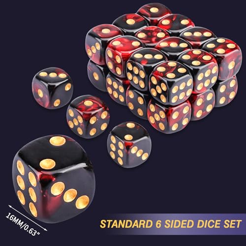 24 of Pack 16MM 6 Sided Dice Set,Two Colours D6 Game Dice Set, 6 Sided Standard Dices for Yahtzee, Bunco or Teaching Math,with Portable Dice Pouch(Red and Black) - color: 16mm Red and Black