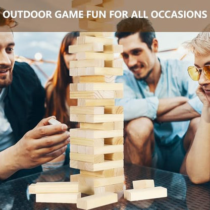 Aivalas Medium Tumble Tower 60PCS Wooden Block Stacking Yard Games with Carrying Bag Indoor & Outdoor Game for Kids and Adults Party Games for Backyard Lawn Beach Camping (Over 3.2 Ft) - size: M-Over 3.2 FT-60PCS