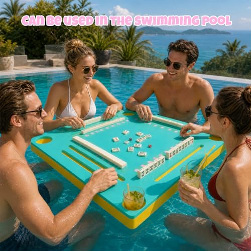 Floating Mahjong Table for Pool - Double-Sided Water Game Tray with Mahjong & Poker Card Playing Surfaces, Swimming Pool and Hot Tub Floating Board for Adults, Lake, Beach