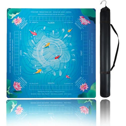 Mahjong Mat for Table,CUFURNIX 31.5''x31.5'' Non-Slip & Noise Reduction Mahjong Mat with Rules,Mah Jongg Gift with Carrying Bag for Poker,Board Games,Dominoes,Cards & Tile Games (Blue-Green) - color: Blue-green