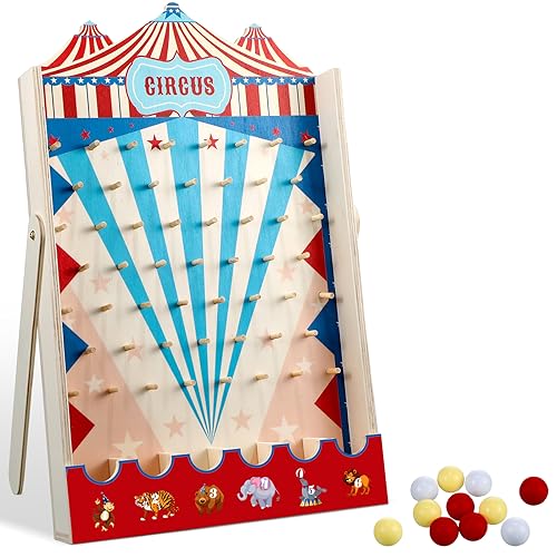 Fulmoon Disk Drop Game with 8 Disks Halloween Carnival Circus Theme Christmas Party Fun Wood Family Board Game for Birthday Party Decorations Supplies Activities(15.7 x 10 Inch) - size: 15.7 x 10 Inch