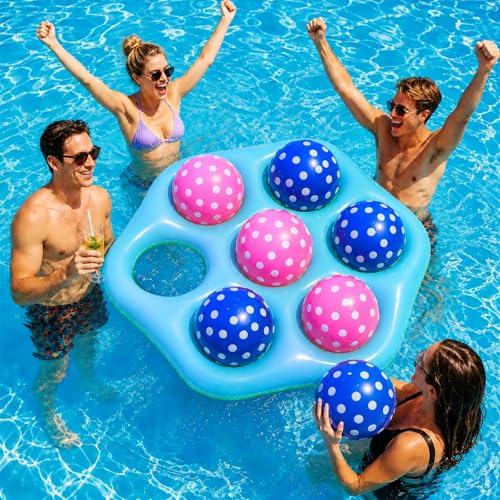 Cyfie Inflatable Floating Pool Toss Game Set with Balls and Pump for Teens Adults, Portable Hexagon Summer Swimming Pool Water Toy for Beach Party Family Backyard Pool Lake Game Travel Vacation - color: Blue-green