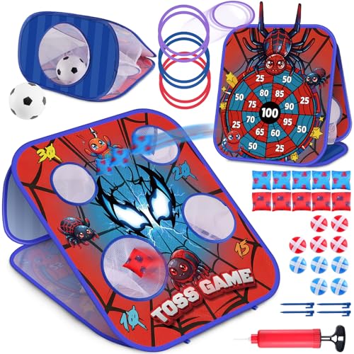 Bean Bag Toss Game for Kids - Cornhole Board Outdoor Toys for Toddlers -Party Activities Carnival Outside Yard Backyard Beach Lawn Games Toy for Kid Boys Girls Age 3 4 5 6 7 8 Year Old Birthday Gifts - style: Spider