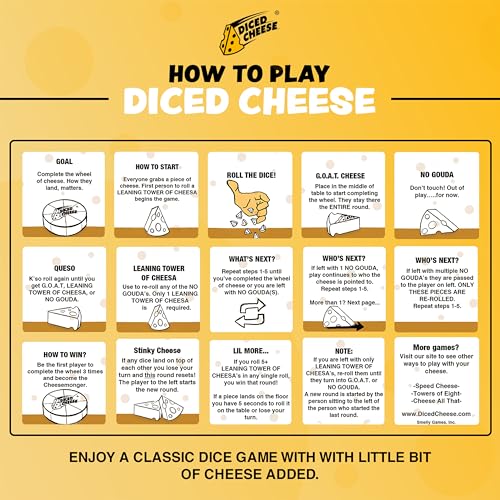 Diced Cheese - Glow in the Dark Dice Game - 1 Pack | Contains Eight Pieces of Diced Cheese, One Tin, and Instructions, Glow in the Dark for Camping and Nighttime Play - style: 1 Pack, Glow in the Dark
