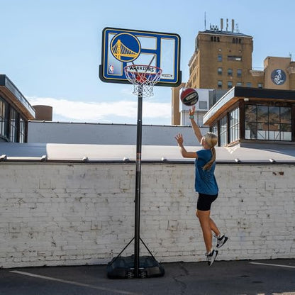 Lifetime NBA Golden State Warriors Portable Basketball Hoop, Adjustable Height 7.5-10 Ft, 44 Inch Shatterproof Fusion Backboard, Base with Wheels - color: Golden State Warriors