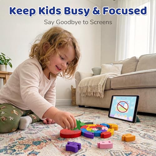 LovesTown Wooden Puzzles for Kids, Double Sided Snail Jigsaw with Alphabet & Numbers, Montessori Educational Toy for Toddlers, Chunky Animal Gift - size: Medium, style: Snail