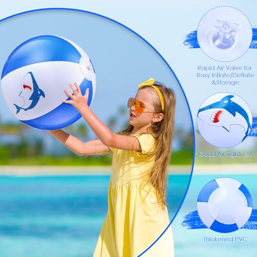 3 Pcs 12 Inch Inflatable Shark Beach Balls for Kids Shark Birthday Party Favor Decorations Pool Toy PVC Beach Ball - style: Shark