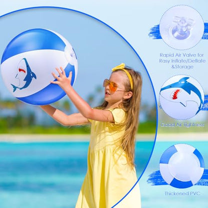 3 Pcs 12 Inch Inflatable Shark Beach Balls for Kids Shark Birthday Party Favor Decorations Pool Toy PVC Beach Ball - style: Shark