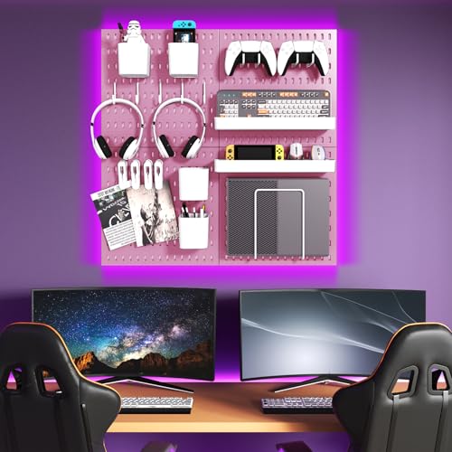 Pegboard Combination Kit, 4 Peg Boards Pink Pegboard for Walls, Office Wall Organizer, Gaming Room Wall, Nursery Storage, 22"x22" - color: Pink