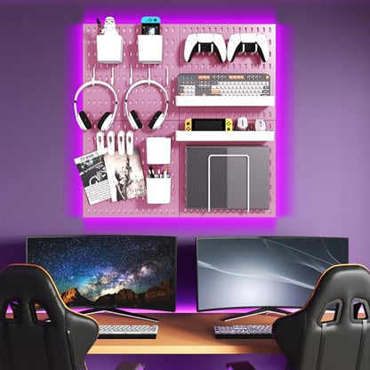 Pegboard Combination Kit, 4 Peg Boards Pink Pegboard for Walls, Office Wall Organizer, Gaming Room Wall, Nursery Storage, 22"x22" - color: Pink