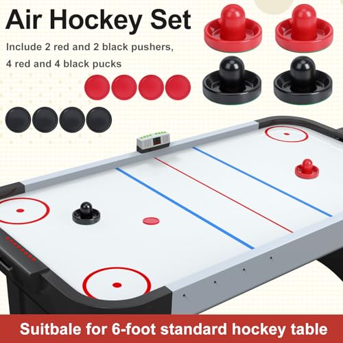 Coopay Air Hockey Paddles and Pucks, Air Hockey Pushers with Nylon Storage Bag, Goal Handles Paddles Replacement Accessories for Game Tables(4 Pushers 96mm with Pads, 8 Pucks 64mm) - color: Red, Black