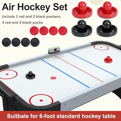 Coopay Air Hockey Paddles and Pucks, Air Hockey Pushers with Nylon Storage Bag, Goal Handles Paddles Replacement Accessories for Game Tables(4 Pushers 96mm with Pads, 8 Pucks 64mm) - color: Red, Black