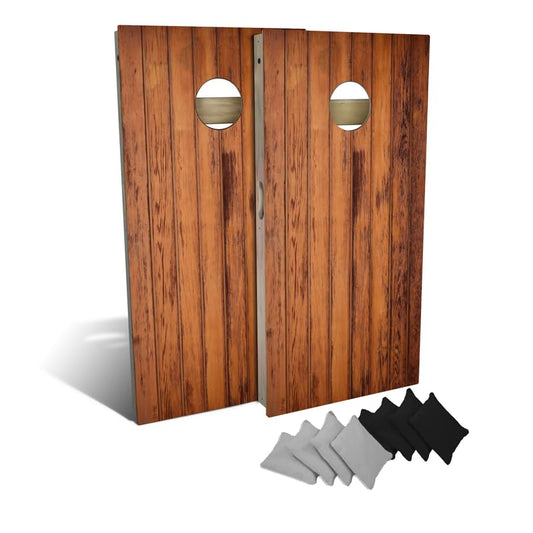 Slick Woody's Professional-Grade Cornhole Boards - 4'x2' Solid Wood Regulation Woodgrain Flag Corn Hole Toss Game with 8 Resin Filled Bags - color: Thin Wood Plank