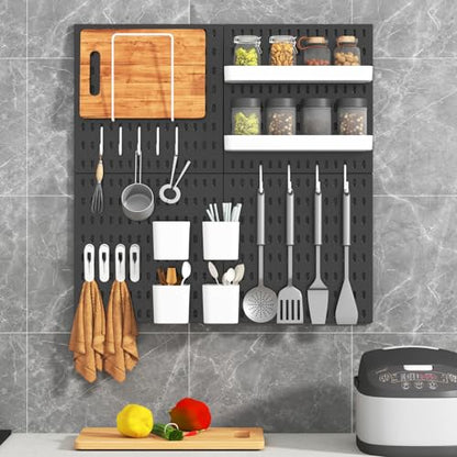 Pegboard Combination Kit, 4 Peg Boards Black Pegboard for Walls, Office Wall Organizer, Gaming Room Wall, Nursery Storage, 22"x22" - color: Black