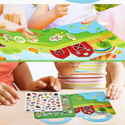 Reusable Sticker Book for Kids, Farm Stickers Educational Learning Toys Travel Stickers Activity Books for Toddler Girls Boys Age 3+ Birthday Gifts - style: Farm