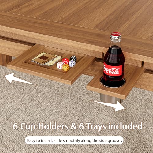 Board Game Table with Removable Top, 63" Dining/Gaming Table for 4-6 Players with 53in x 31.5in Play Area, Includes 6 Cup Holders & Trays, Rustic Brown (Game Mat Not Included) - color: Rustic Brown
