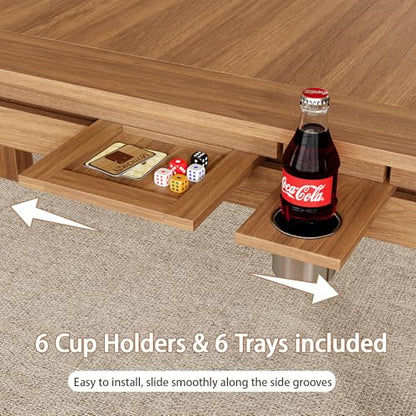 Board Game Table with Removable Top, 63" Dining/Gaming Table for 4-6 Players with 53in x 31.5in Play Area, Includes 6 Cup Holders & Trays, Rustic Brown (Game Mat Not Included) - color: Rustic Brown