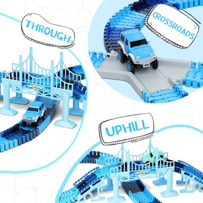 Track Car Toys, 269 PCS Racing Tracks Toy, Create A Frozen World Race Road, Flexible Tracks Playset & 2 PCS Cool Race Cars, Toddler Toys Birthday Gifts for Age 3 4 5 6 Year Old Boys Girls - color: Blue