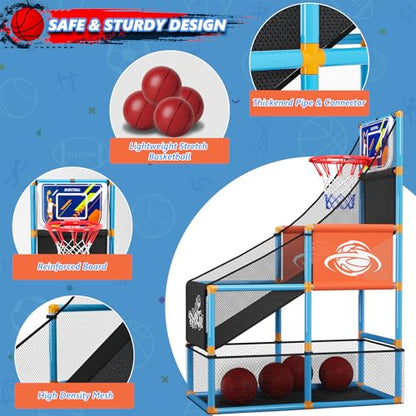 Arcade Basketball Game Set Boy Toys: Indoor Basketball Hoop with 4 Balls Outdoor Sports Toy for Kids 3-12 Years Old Adjustable Height with Air Pump Kid Party Games Birthday Gifts for Boys Girls Teens - style: Blue Standard Basketball Hoop