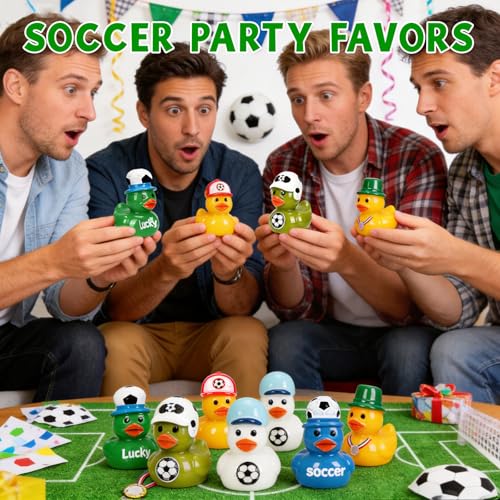 120 Soccer Mini Resin Ducks 6 Styles Bulk Miniature Football Duck Figurines for Soccer Party Favors Team Gifts Goodie Bags Stuffers Tabletop Dollhouse Cake Fairy Garden Micro Landscape Decor - style: 120Pcs-Soccer Ducks