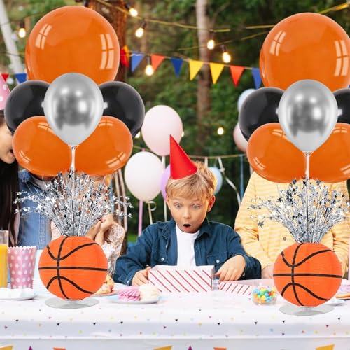 4 Sets Basketball Party Balloons Stand Kit Basketball Lanterns Table Centerpieces Sports Themed Balloons Stand Kit with Metallic Foil Spray for Men Boys Game Birthday Party Baby Shower - color: Basketball