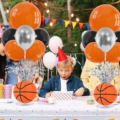 4 Sets Basketball Party Balloons Stand Kit Basketball Lanterns Table Centerpieces Sports Themed Balloons Stand Kit with Metallic Foil Spray for Men Boys Game Birthday Party Baby Shower - color: Basketball