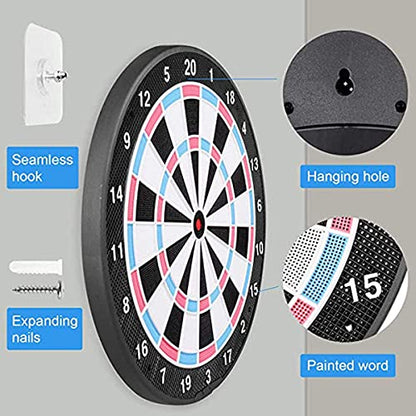 18In No Electronic Dart Board for Soft Tip Darts Set, Classic Style, Dartboard with 6 Pcs Plastic Darts Set Extra Soft Tips, Pink for Adult Kids