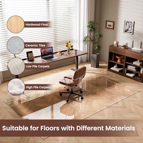 48"x80" Tempered Glass Chair mat for Carpet, Office Chair Mat with Round Corner, Desk Chair Mat for Carpet/Hardwood Floor/Rolling Chair-with 6 Anti-Slip Pads - size: 48x80