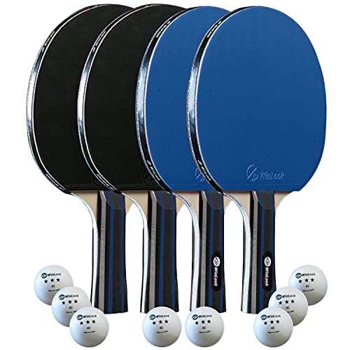 JP WinLook Ping Pong Paddles Sets - Portable Table Tennis Paddle Set with Ping Pong Paddles Professional Case & Ping Pong Balls - Premium Table Tennis Racket Player Set for Indoor & Outdoor Games - style: Black/Blue 4 Paddle Set
