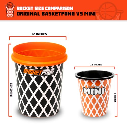BasketPong Mini – Yard Pong and Basketball Game with 12 Buckets, 2 Balls, Carrying Bag, and Air Pump – Outdoor Game for Lawn, Backyard, Beach, and Travel
