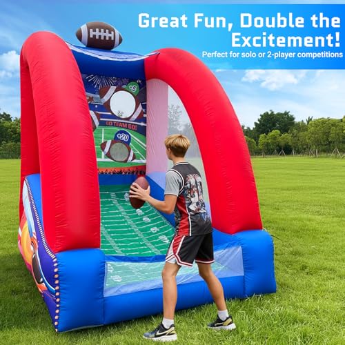 OZIS Inflatable Carnival Games with 2 Balls - Football Toss Throwing Target with Built-in Blower, Easy Setup for Indoor/Outdoor Commercial, Birthday Parties, and Lawn Interactive Game - size: Single Target