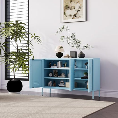 32" Wide 3-Door Lockable Metal Storage Cabinet with Accent Cabinet Locker, Heavy Duty Home Tool Cabinet, 2 Removable Shelves & Easy Assembly, for Home, Office, Entryway and Hallway Blue - color: Ocean, style: Cabinet-32"H-WL