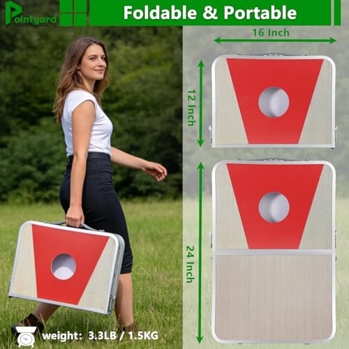Portable Cornhole Board Set - Foldable Aluminum Frame Cornhole Game with 8 Bean Bags & Carrying Case for Adults & Families | Perfect for Outdoor Backyard, Beach & Party Camping (24x16 in)