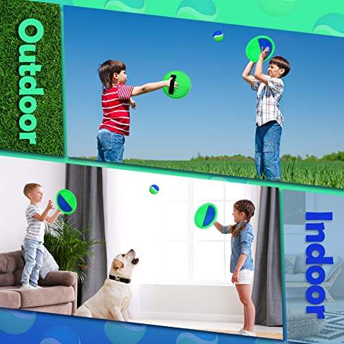 Charniol Kids Toys Toss and Catch Game Set Beach Outdoor Ball Sports Games Toss and Catch Ball Nylon Toys for Adults Kids(Blue Green,12 Paddles 6 Balls) - color: Green Blue