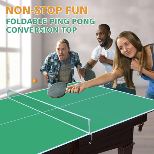 7/8/9ft Mid-Size Ping Pong Conversion Top with Net Set for Billiard and Pool Tables - Regulation Top Converts Billiards into Ping Pong Table Blue/Green/Black - color: Green, size: 8.5 FT