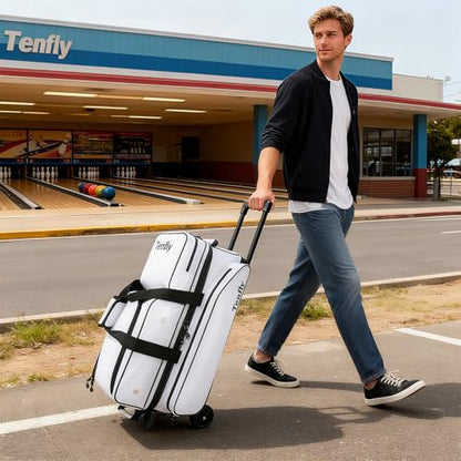 Triple Roller Bowling Bag with Wheels, Heavy Duty 3 Ball Bag for League & Recreational Bowlers - color: White