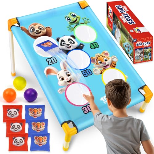 TOY Life Bean Bag Toss Game, Carnival Party Games, Cornhole Set for Kids Outdoor Games, Outside Toys for Kids Ages 4-8, Yard Outdoor Toys for Toddlers 3-5, Gifts for 3 4 5 6 7 Year Old Girls & Boys - color: Blue Animal