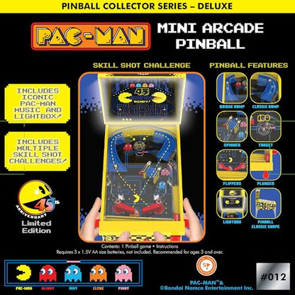 Pac-Man: Mini Arcade Pinball - Collector 45th Anniversary Edition, Lights & Sounds Tabletop Game, Skill Shot Challenges, Licensed Toy, Adults-Kids 3+