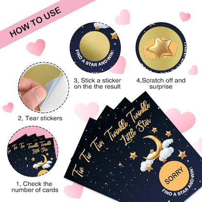 50 Pcs Twinkle Twinkle Little Star Scratch off Game Cards, Star And Moon Themed Scratch Card for Birthday Baby Shower or Celestial-Themed Events, Lottery Group Reveal Games Activity Supplies - color: Dark