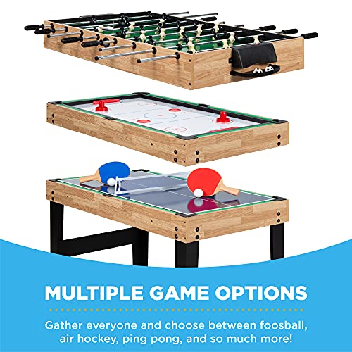 Best Choice Products 2x4ft Combo Game Table Set for Home, Game Room, Friends & Family w/Hockey, Foosball, Pool, Shuffleboard, Ping Pong, Chess, Checkers, Bowling, and Backgammon - color: Natural
