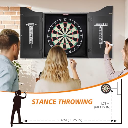 Bristle Dart Board Set, Professional Dart Board 18" with 6pcs 18g Darts Outdoor Dartboard Set, Compressed Sisal Metal Wire Board with Rotating Number Ring